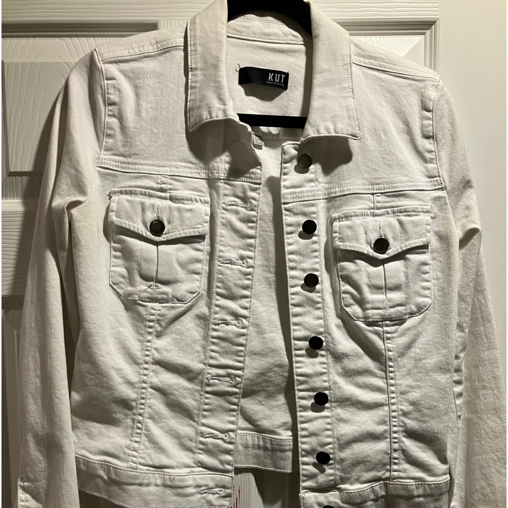 KUT white stretchy denim jacket